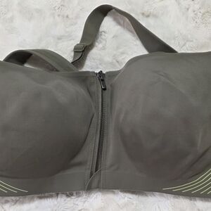 Olive Green Sports Bra with Front Zipper